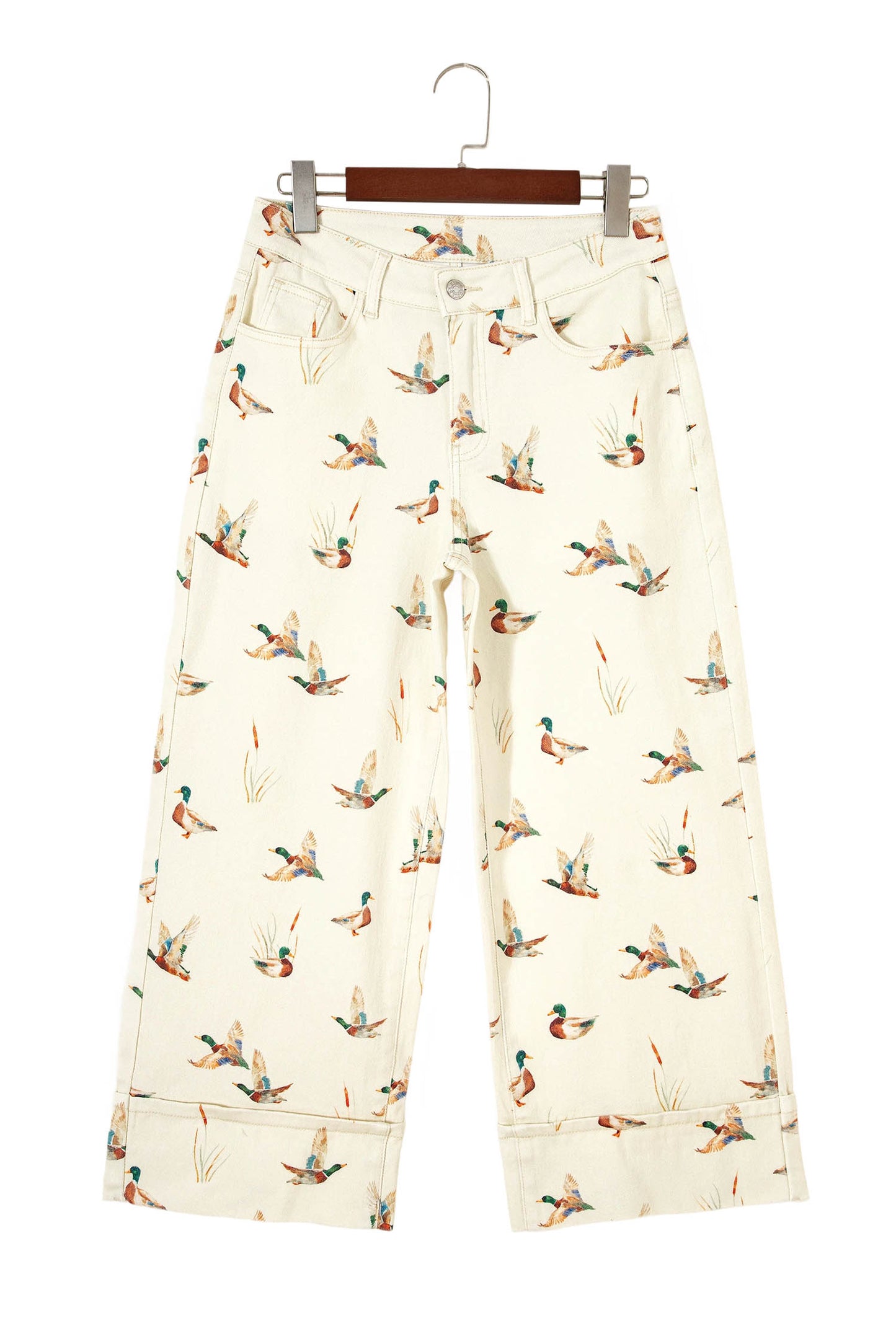 Mallard Printed Cuffed Hem Shift Jeans