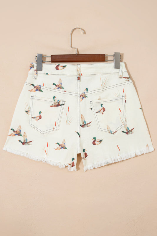 Wild Duck High Waist Frayed Denim Shorts