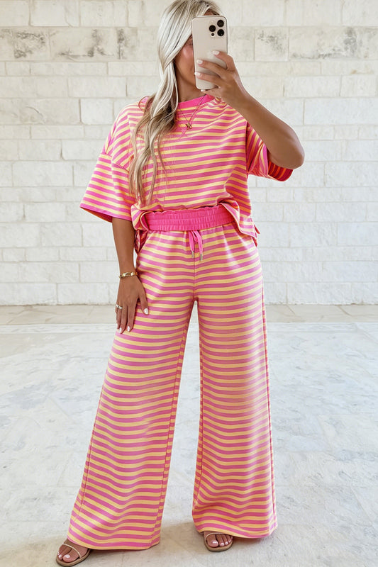 Loose Tee Drawstring Elastic Waist 2pcs Pant Set