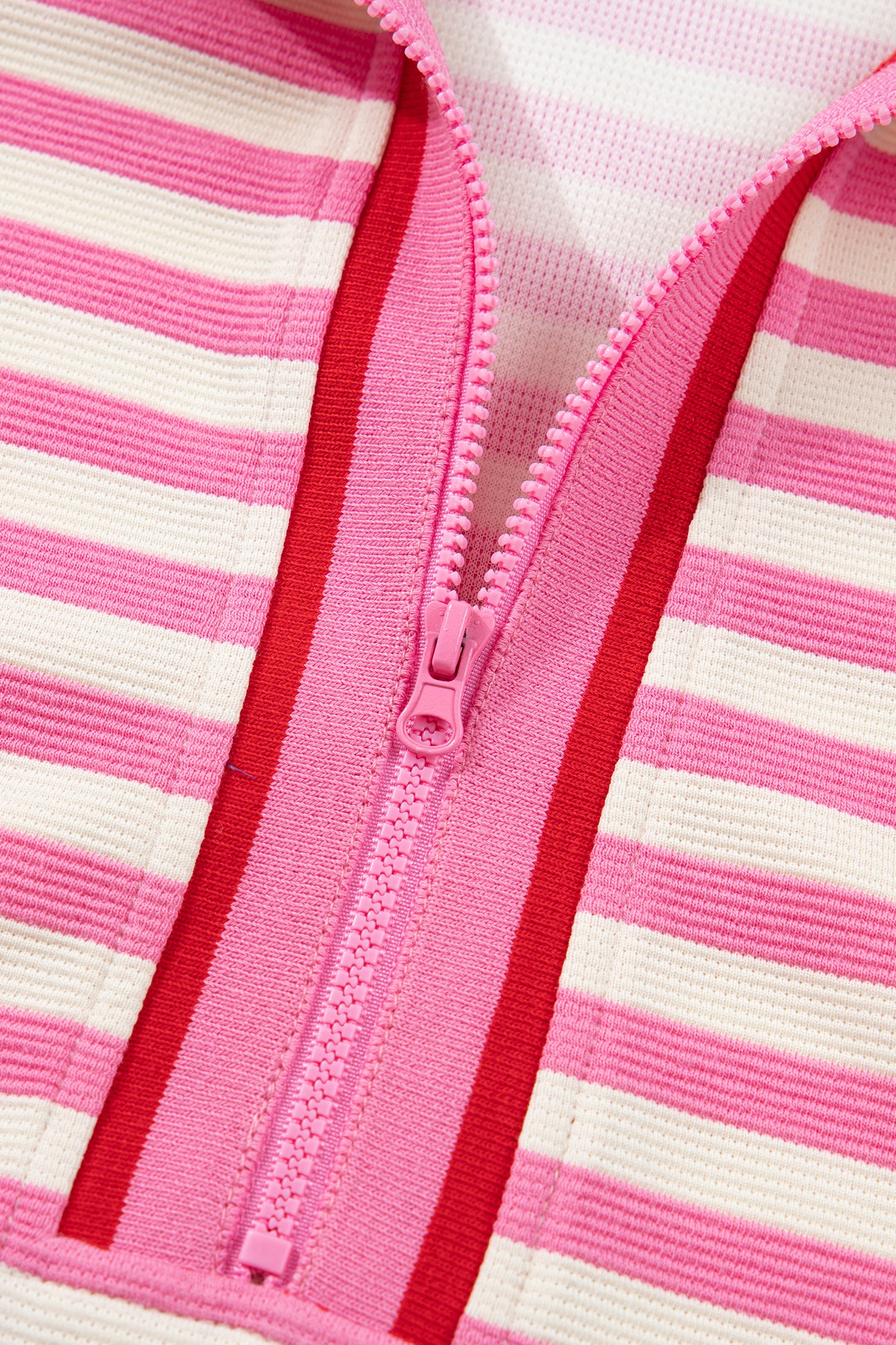 Sachet Pink Textured Stripe Print Contrast Trim Zip Collar Sleeveless 2pcs Skort Set