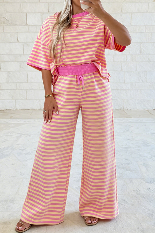 Loose Tee Drawstring Elastic Waist 2pcs Pant Set