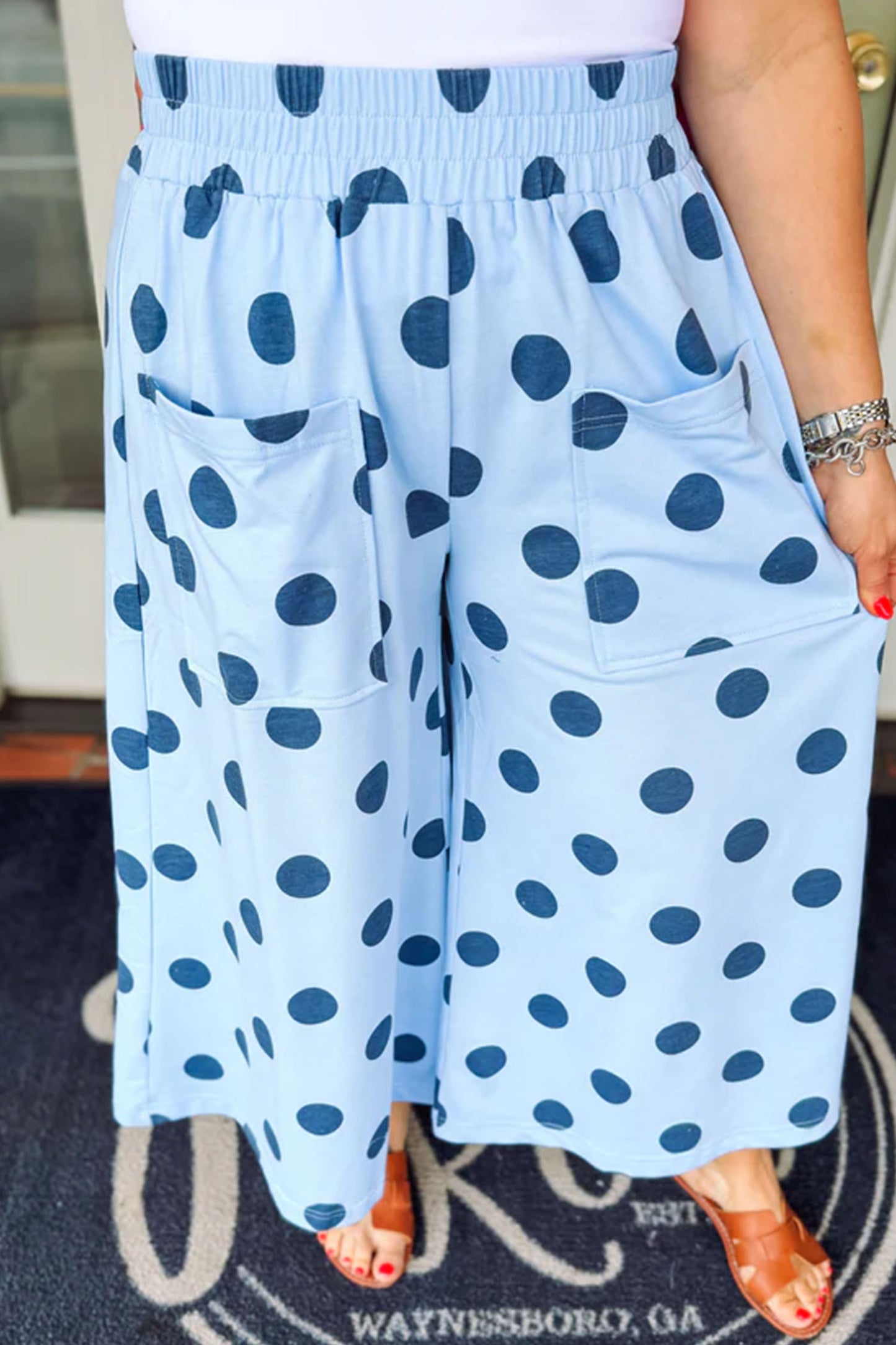 Polka Dot Elastic Waist Wide Leg Plus Size Pants