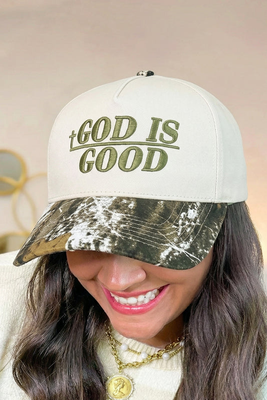 Spinach Green GOD IS GOOD Embroidered Camo Contrast Baseball Cap