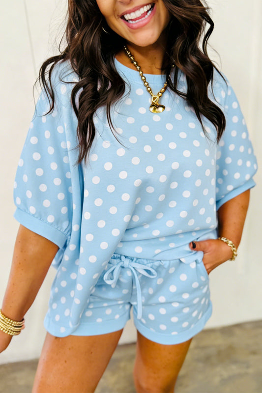 Polka Dot Oversized Top Drawstring Short Set