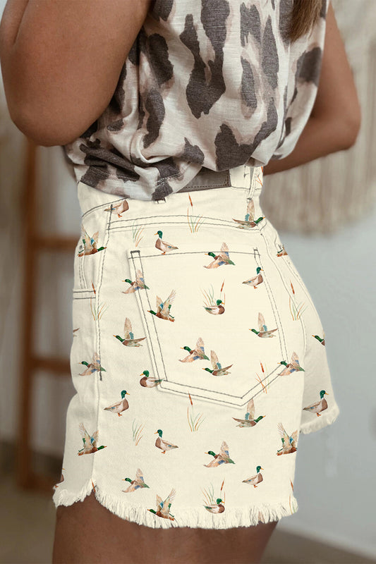 Wild Duck High Waist Frayed Denim Shorts