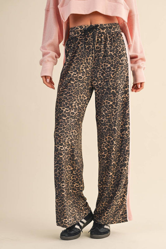 Leopard Print Velour Track Pants