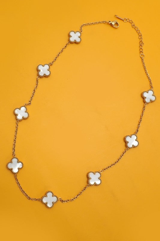 18K Stainless Steel Clover Station Necklace