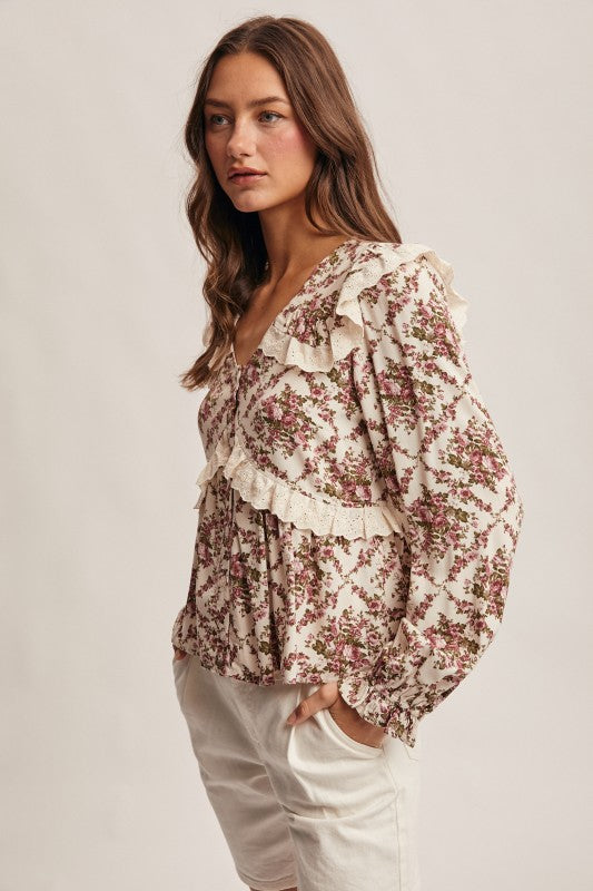 Bloom & Ruffle Eyelet Floral Peplum Blouse