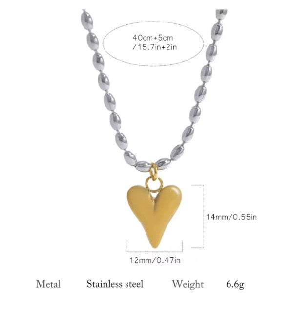 Golden Heart Charm Bead Chain Necklace