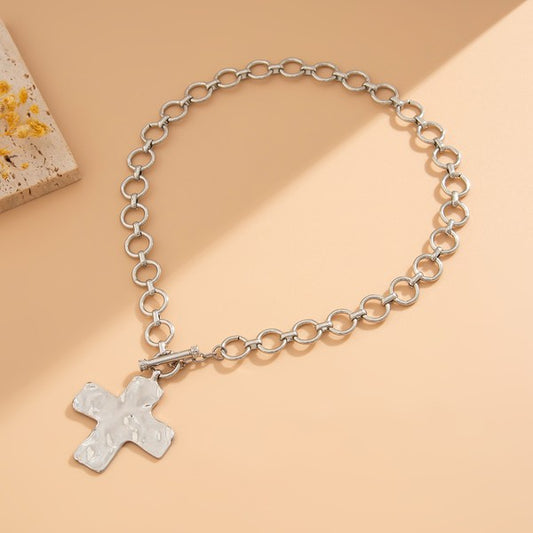 Notable Hammered Cross Front Toggle Necklace