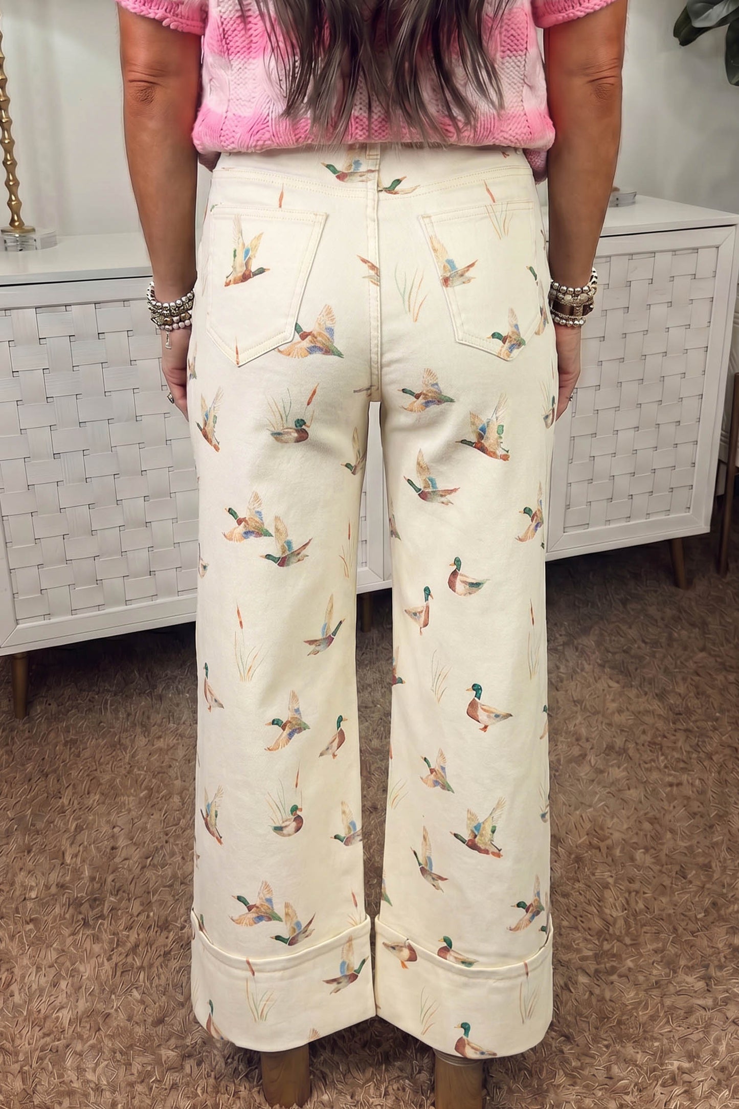 Mallard Printed Cuffed Hem Shift Jeans