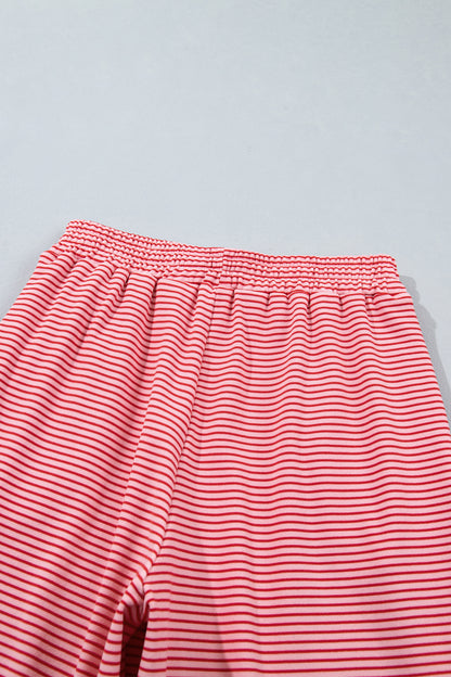 Pink Striped Drop Shoulder Long Sleeve Pant Set