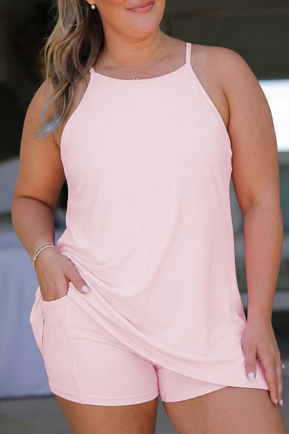 Build-in Shorts Sleeveless Dress With Short Two Piece Set
