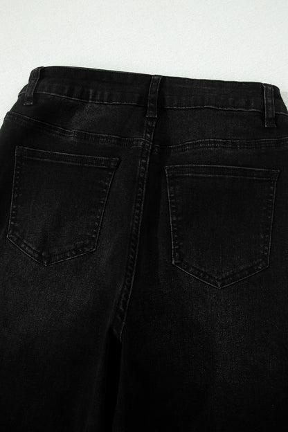Black Frayed Cropped Straight Jeans