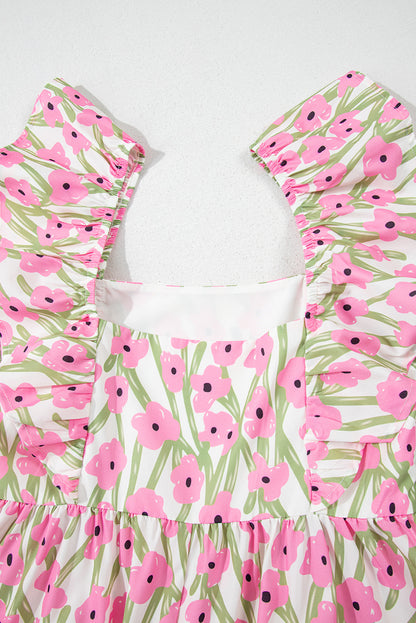 Floral Print Square Neck Ruffled Strap Maxi Dress