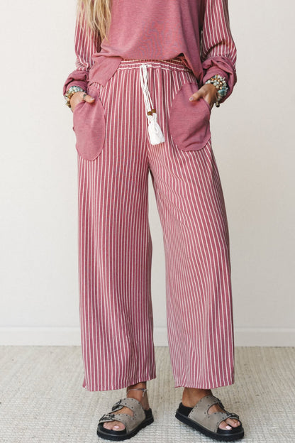 Raw Seam Patchwork Long Sleeve Top Pocket Casual Pants 2pcs Set