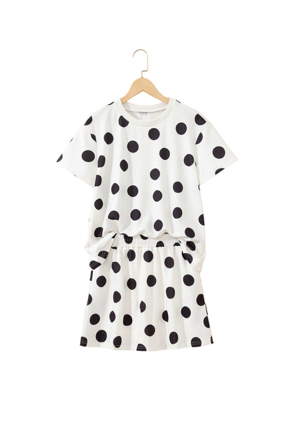 Polka Dot Short Sleeve Top Casual Skort 2pcs Outfit