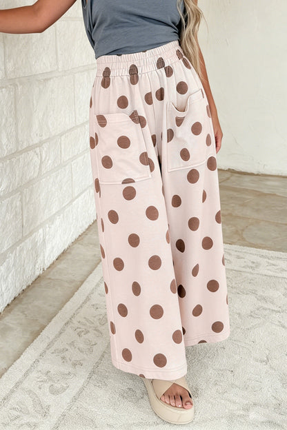 Polka Dot Wide Leg Elastic Waist Casual Pants