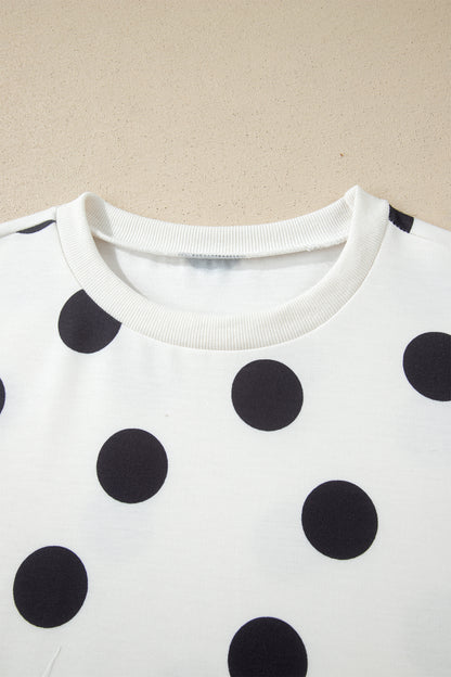 Polka Dot Short Sleeve Top Casual Skort 2pcs Outfit