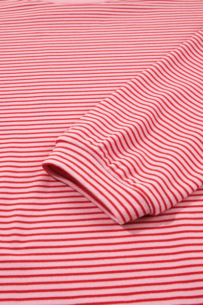 Pink Striped Drop Shoulder Long Sleeve Pant Set