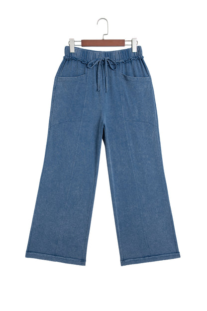Ashleigh Blue Mineral Wash Seam Detail Flare Leg Drawstring Pants