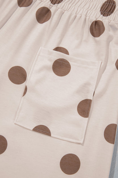 Polka Dot Wide Leg Elastic Waist Casual Pants