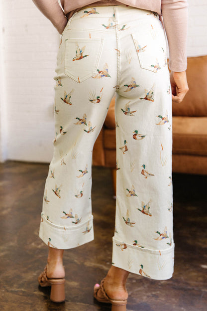 Mallard Printed Cuffed Hem Shift Jeans