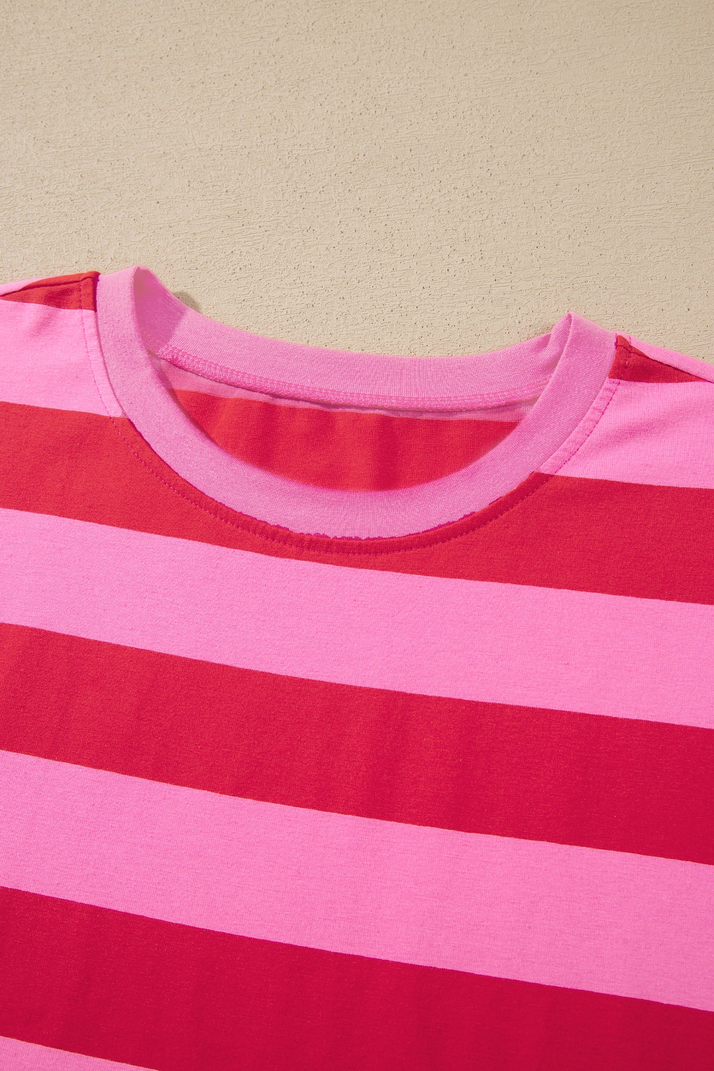 Rose Stripe Cuffed Short Sleeve Pocketed Casual T Shirt Long Dress