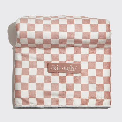 Kitsch Extra Large Quick-Dry Hair Towel Wrap- Terracotta Checker