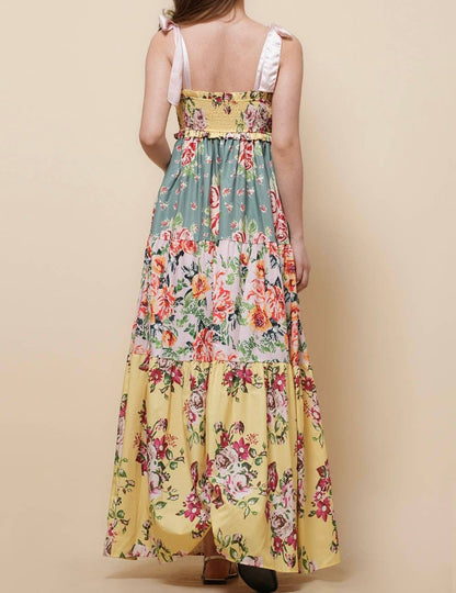 Sunset Bloom Tie-Shoulder Floral Maxi Dress