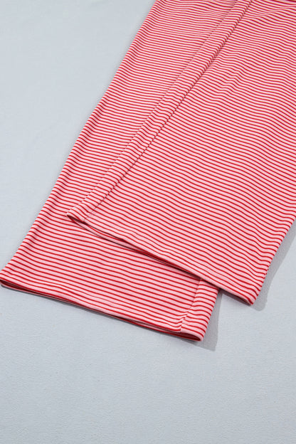 Pink Striped Drop Shoulder Long Sleeve Pant Set