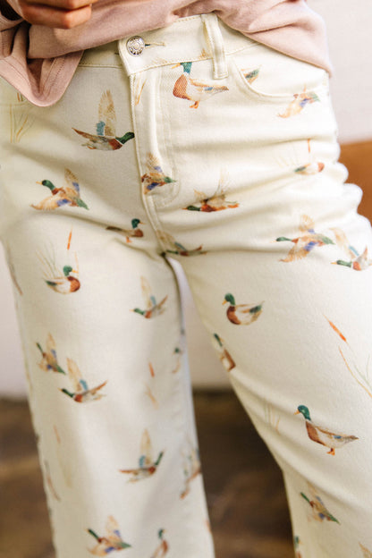 Mallard Printed Cuffed Hem Shift Jeans