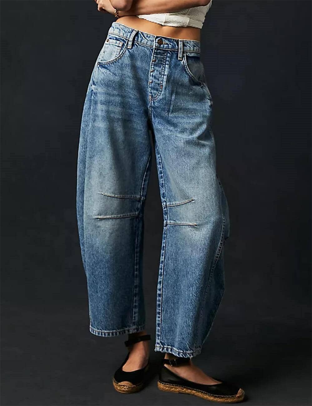 Barrel-Leg Mid Rise Jeans