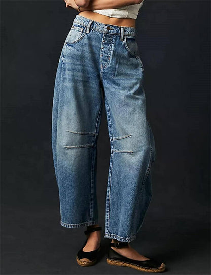 Barrel-Leg Mid Rise Jeans