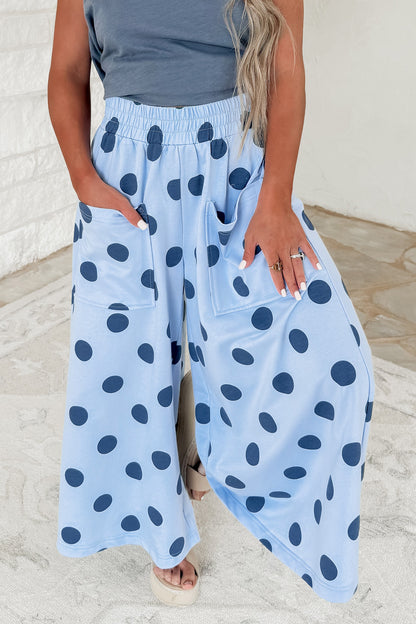 Polka Dot Wide Leg Elastic Waist Casual Pants