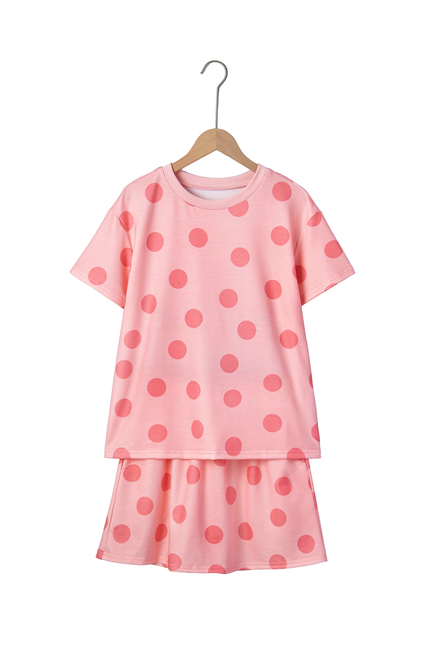 Polka Dot Short Sleeve Top Casual Skort 2pcs Outfit