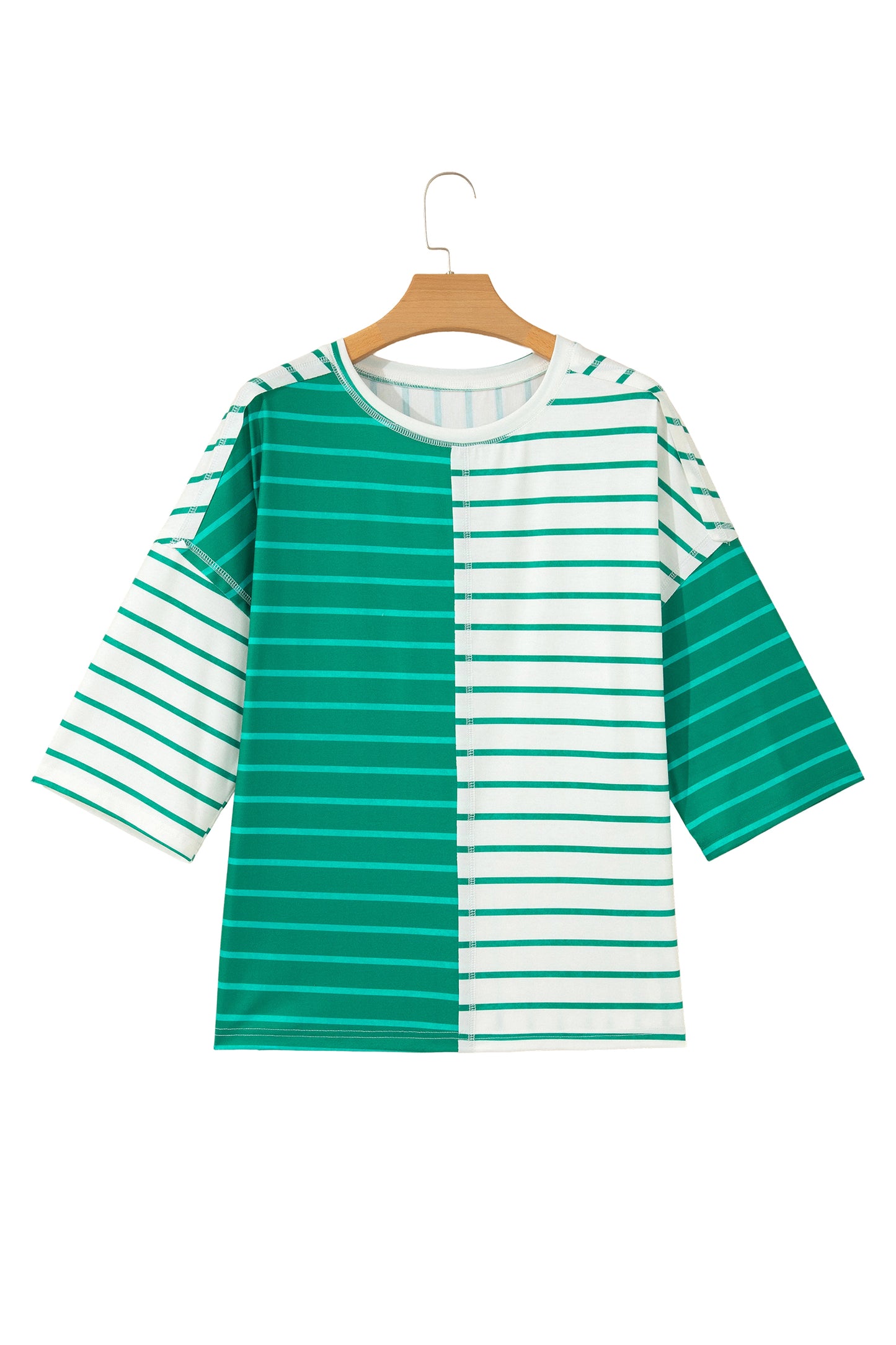 Stripe Colorblock 3/4 Sleeve Loose T Shirt