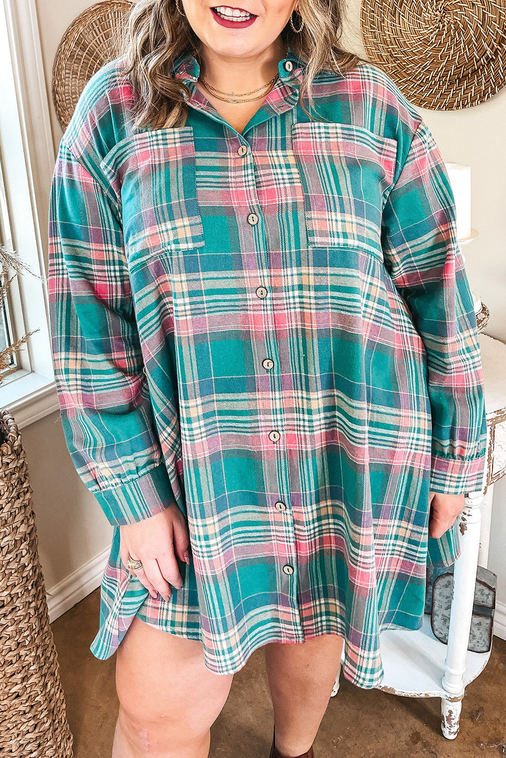 Long Sleeve V Neck Plus Size Dress