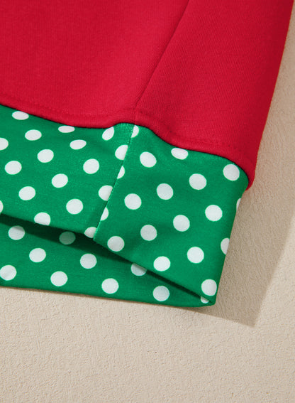 Polka Dot Patchwork Round Neck Plus Size Sweatshirt