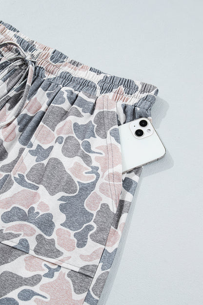 Khaki Camouflage Print Ankle-Length Plus Size Pants