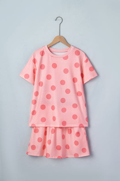 Polka Dot Short Sleeve Top Casual Skort 2pcs Outfit