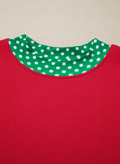 Polka Dot Patchwork Round Neck Plus Size Sweatshirt