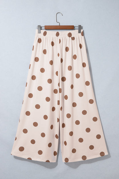 Polka Dot Wide Leg Elastic Waist Casual Pants