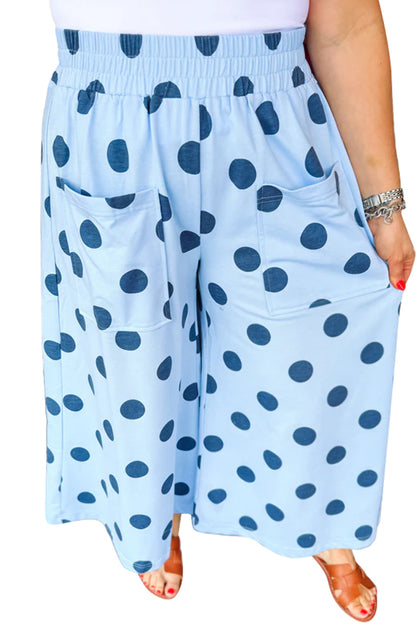 Polka Dot Elastic Waist Wide Leg Plus Size Pants