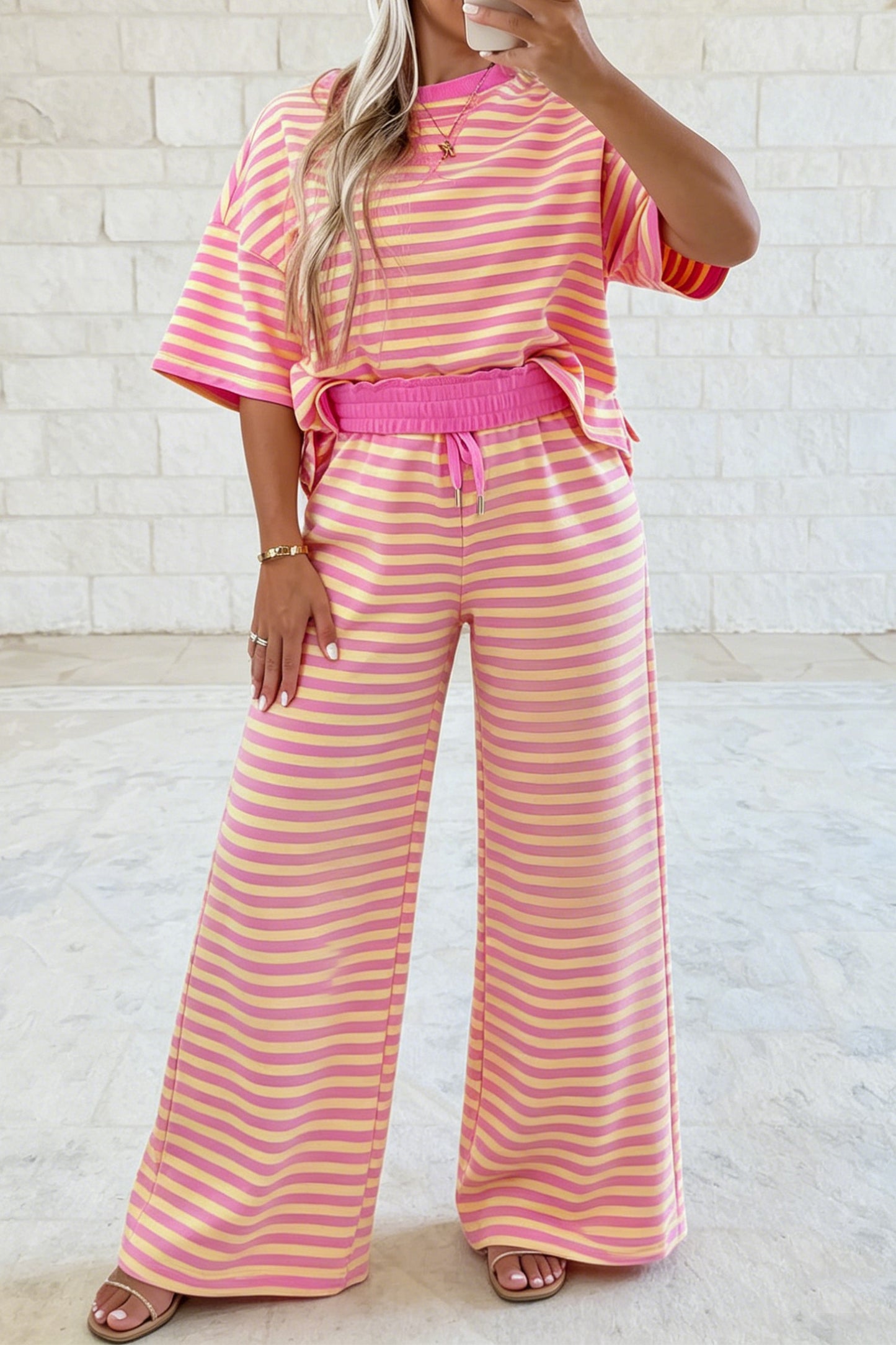 Loose Tee Drawstring Elastic Waist 2pcs Pant Set