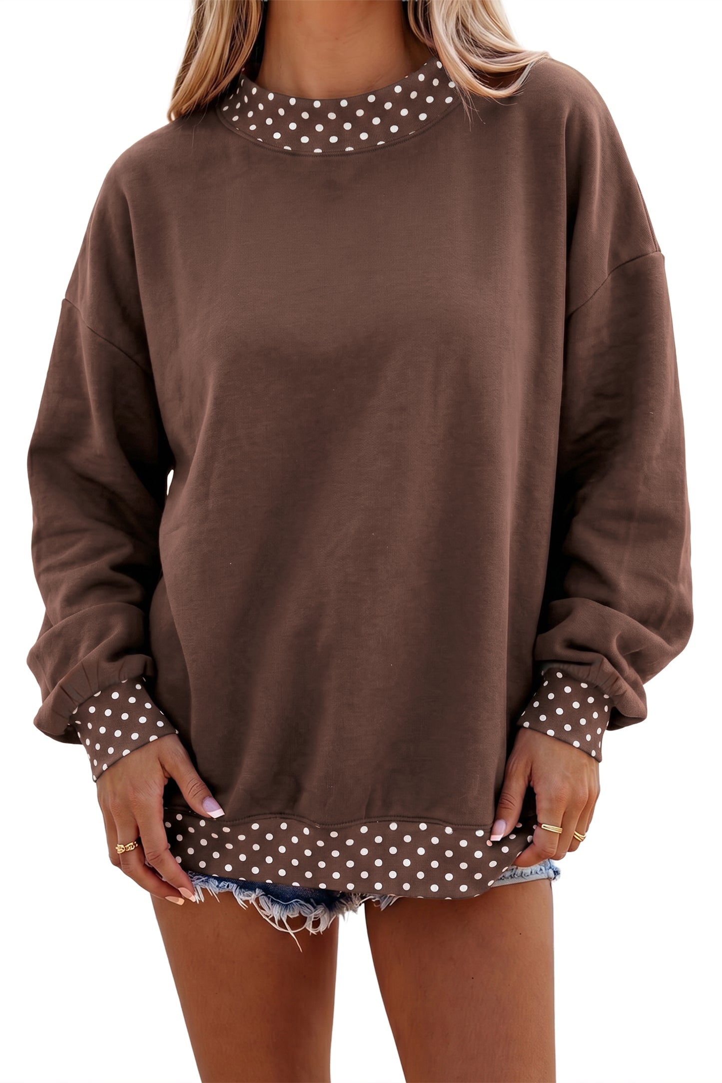 Colorblock Polka Dot Contrast Trim Oversized Sweatshirt