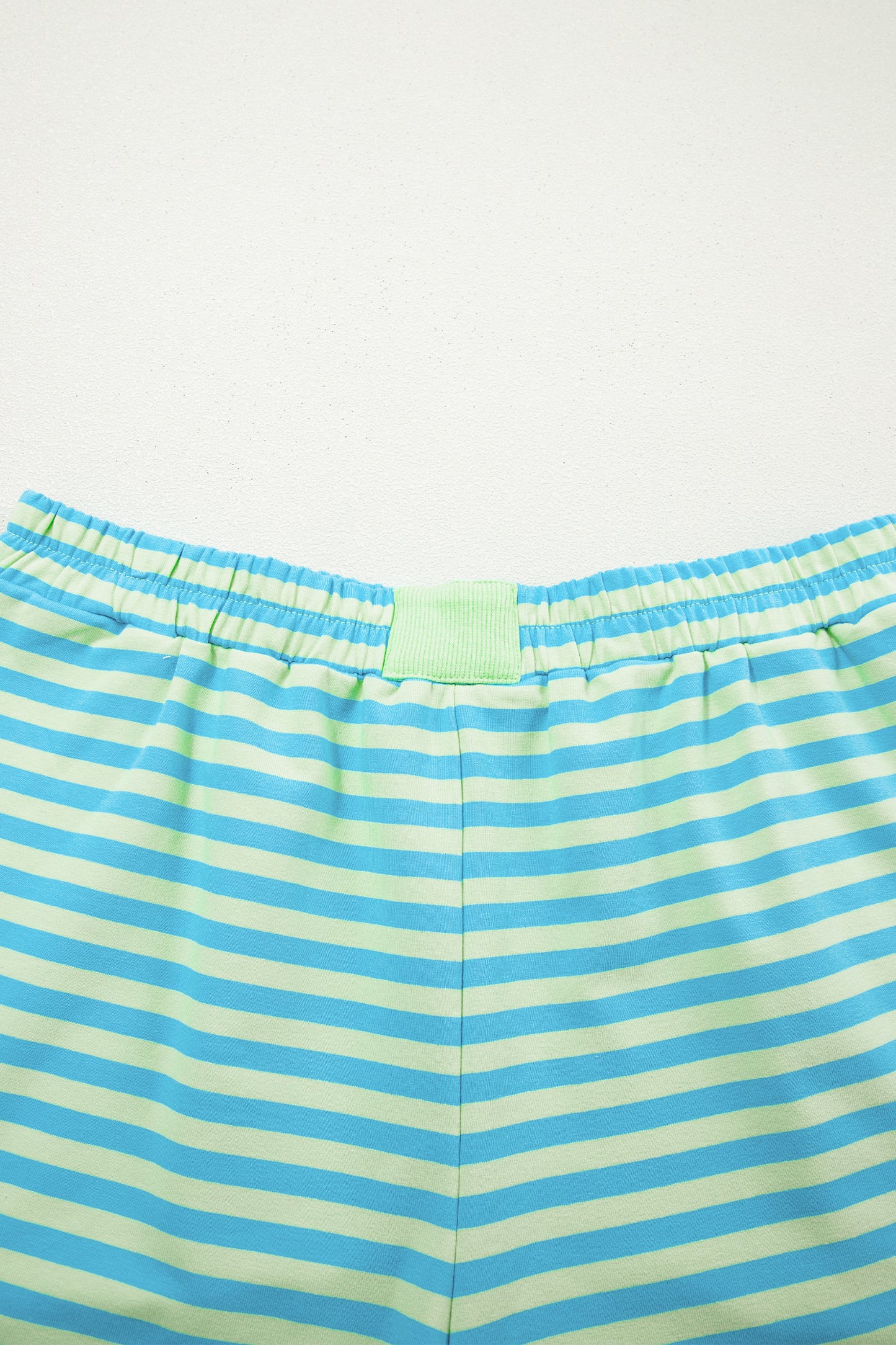 Stripe Color Block Detail Long Sleeve Pullover Elastic Waist Pull On Shorts 2pcs Set