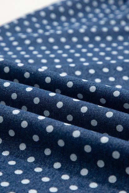 Sky Blue Polka Dot Print Button Pleated Detail Wide Leg Jeans