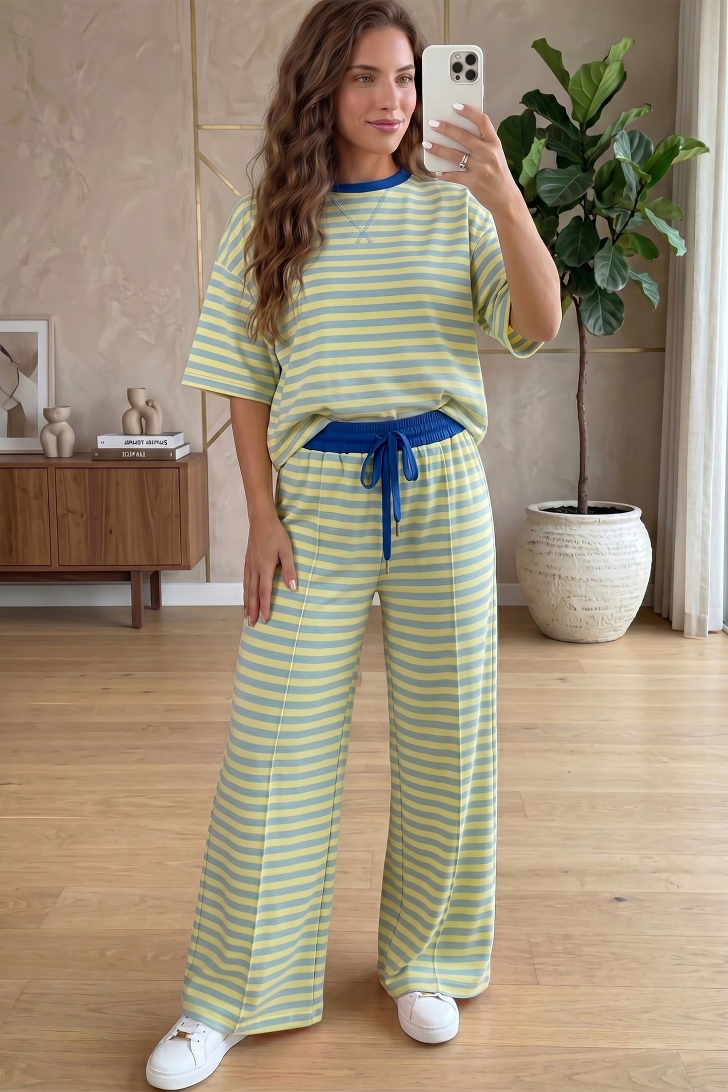 Loose Tee Drawstring Elastic Waist 2pcs Pant Set