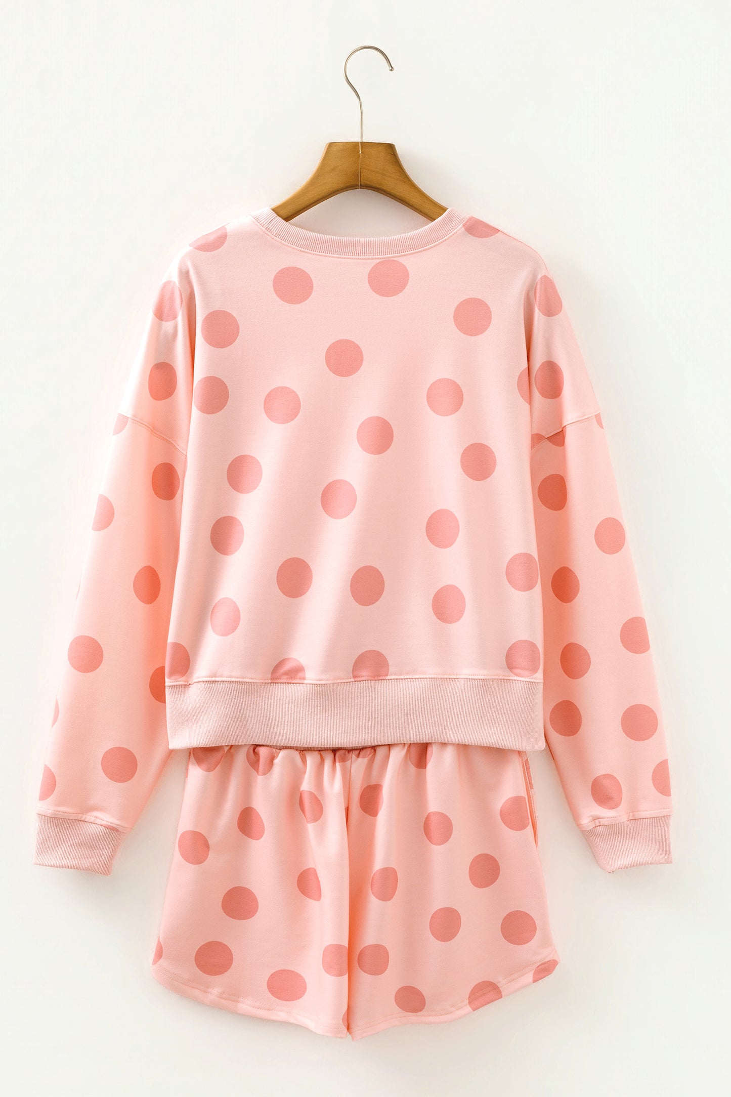 Pink Polka Dot Print Pullover and Shorts Set